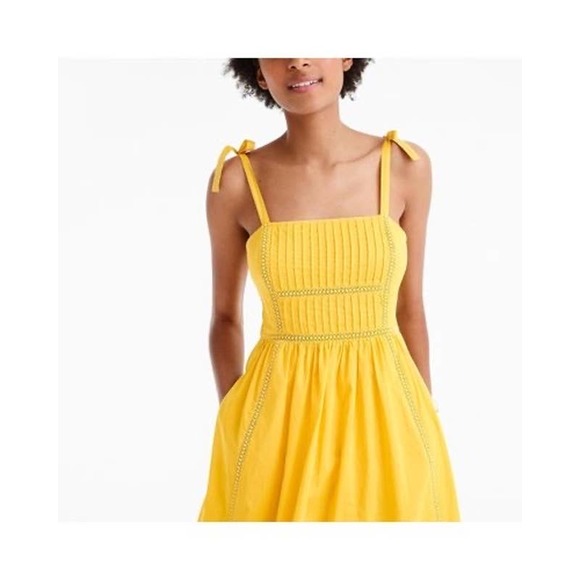 J.Crew Point Sur Tie-Shoulder Yellow Midi Summer Cotton Voile Dress Size 4 - Picture 11 of 12